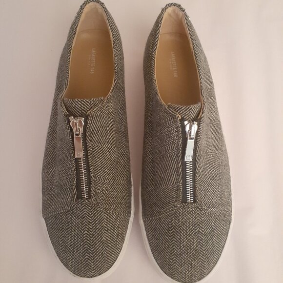 Lafayette 148 New York Herringbone Bade Zip Sneakers - Picture 2 of 9